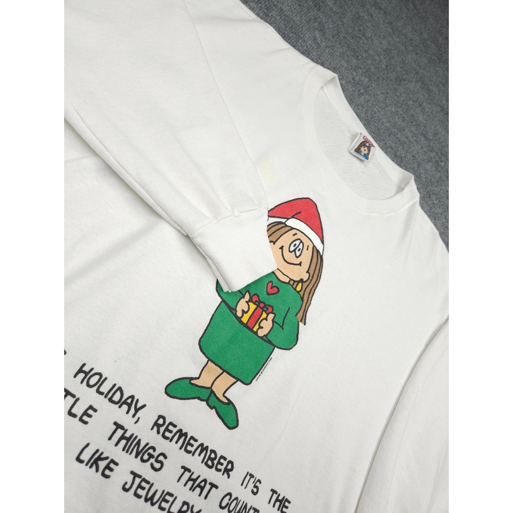 Vintage 90's Guisewite Cathy Comic Strip Christmas Crewneck Sweatshirt 3X White - Picture 3 of 13